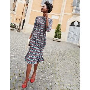 Boden Violette Flutter Hem | Blue and Pink Long Sleeve Dress | SIZE 16L